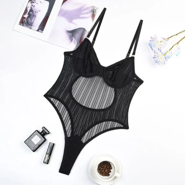 Black Striped Mesh Bodysuit