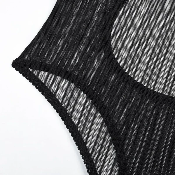 Black Striped Mesh Bodysuit - Image 4