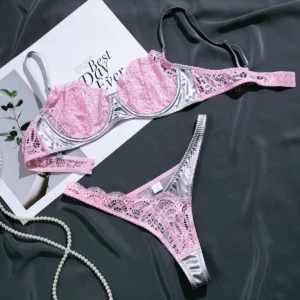 Silver and Pink Lace Lingerie Set