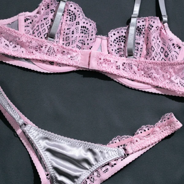 Silver and Pink Lace Lingerie Set - Image 5