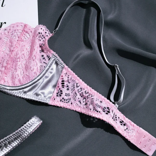 Silver and Pink Lace Lingerie Set - Image 3