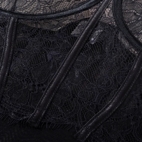 Black Lace Glitter Mesh Bodysuit - Image 5