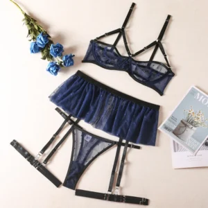 Blue Polka Dot Sheer Bralette Set