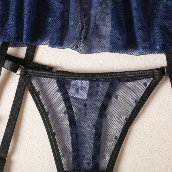 Blue Polka Dot Sheer Bralette Set - Image 6