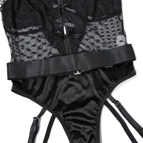 Garter Bodysuit with Spotted Mesh - Image 4