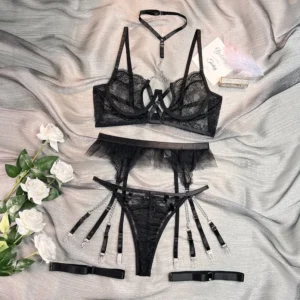 Lace Bra and Panty Set with Halter Neck 1