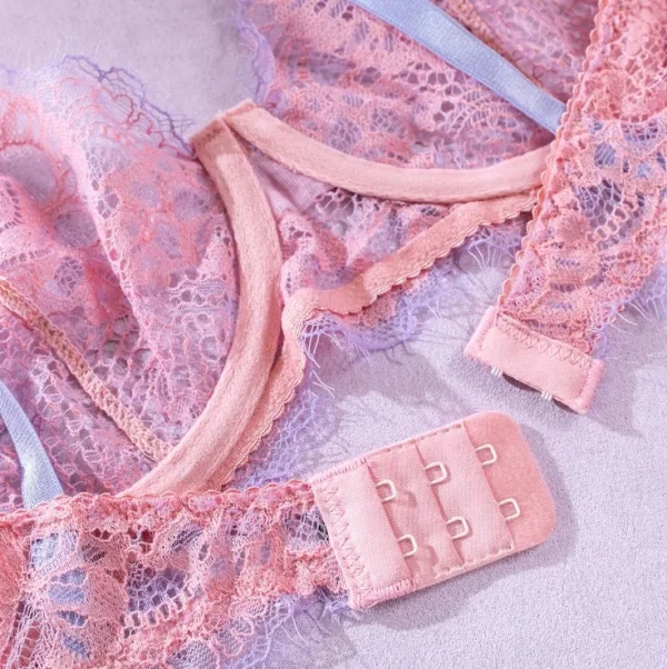 Pink Hollow Lace Lingerie Set 4