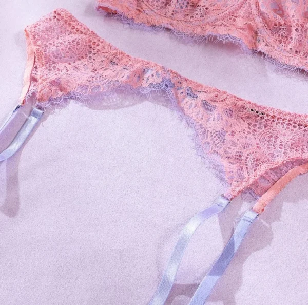 Pink Hollow Lace Lingerie Set 5