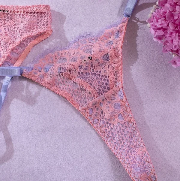 Pink Hollow Lace Lingerie Set 6