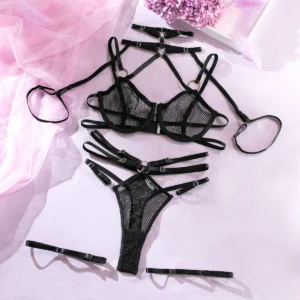 Skimpy Black Lace Bra Set with Straps 1