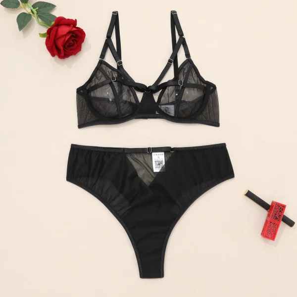 Black Mesh Bra Set