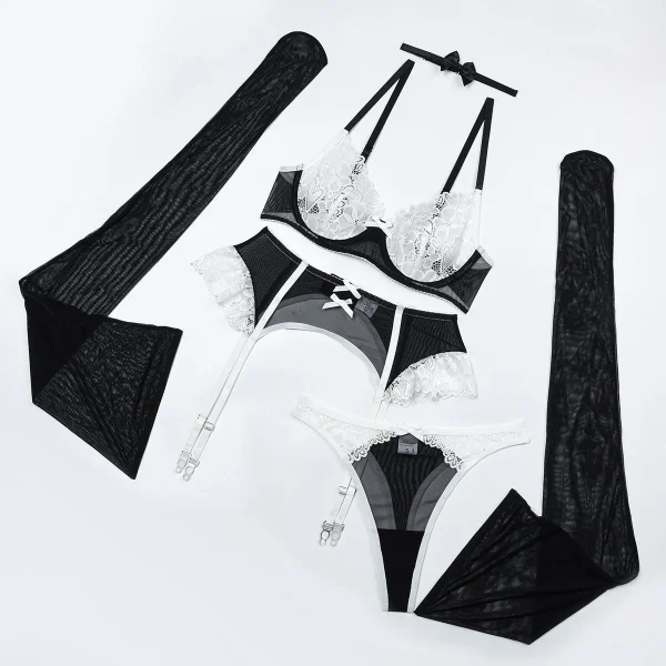 Black and White Lace Bra and Panty Set