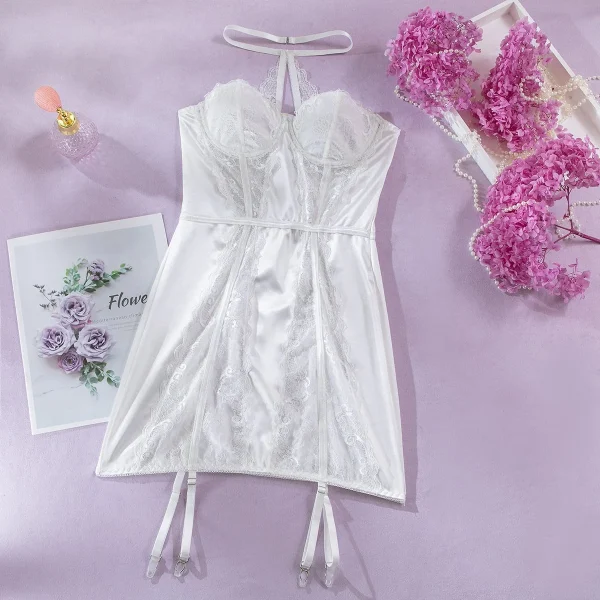 White Bridal Chemise with Lace Paneling 1